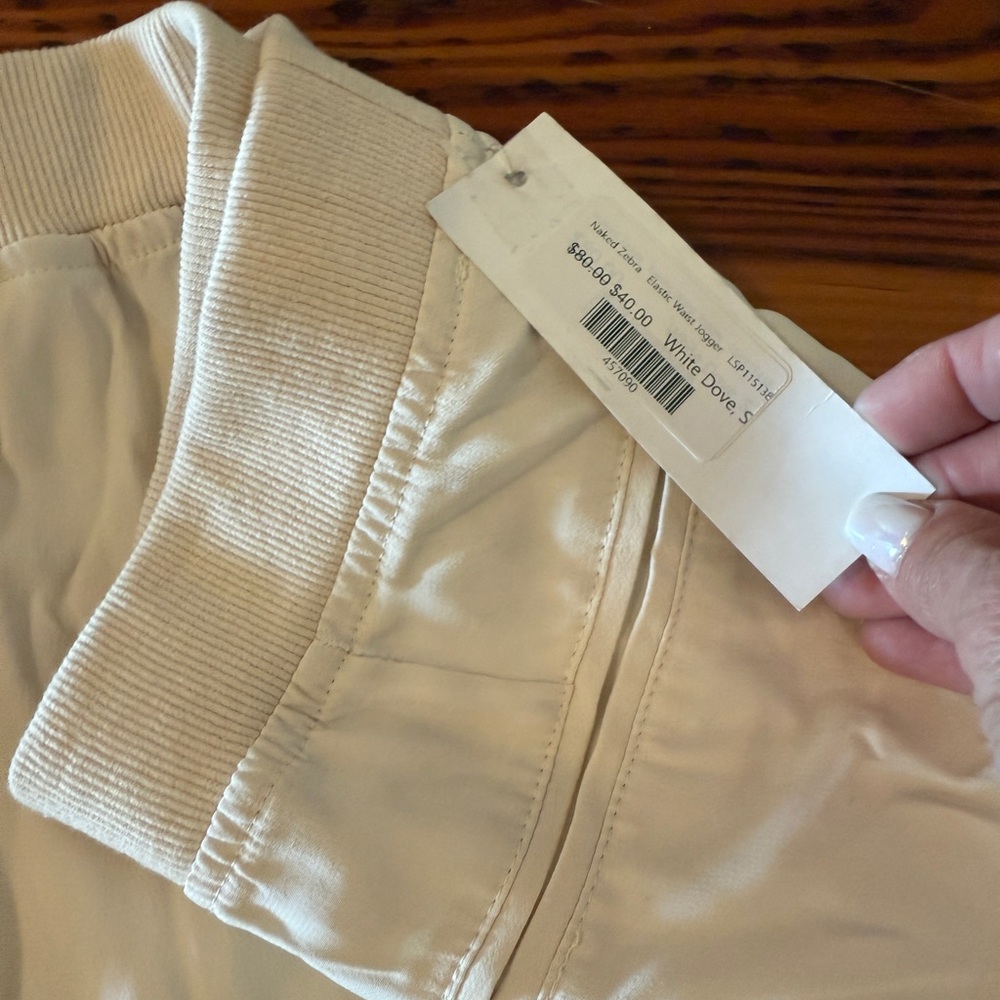 Naked Zebra Off White Satin Joggers